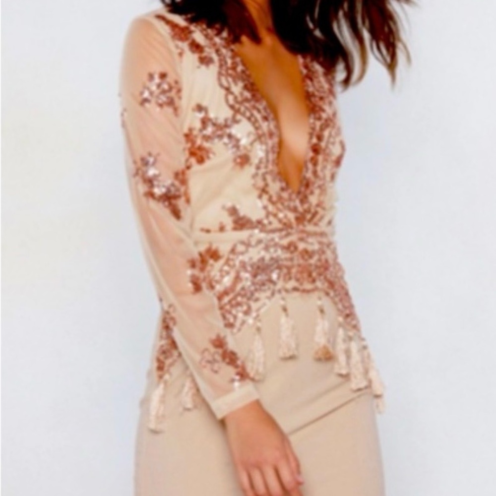Nasty Gal Rose Gold Sequin Tassel Mini Dress - Picture 4 of 4